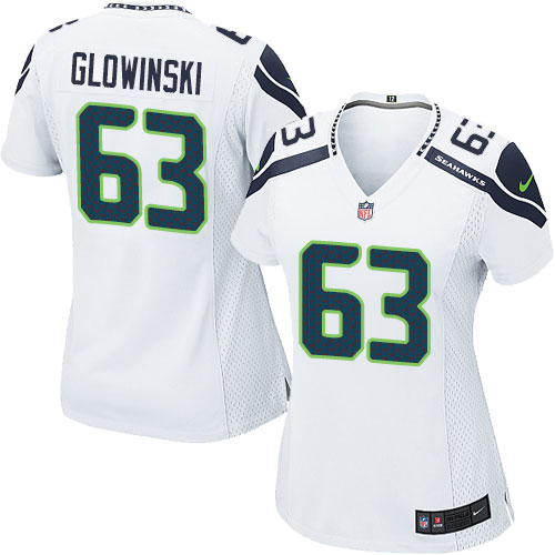 Women's Elite Mark Glowinski Nike Jersey White Road - #63 NFL Seattle Seahawks